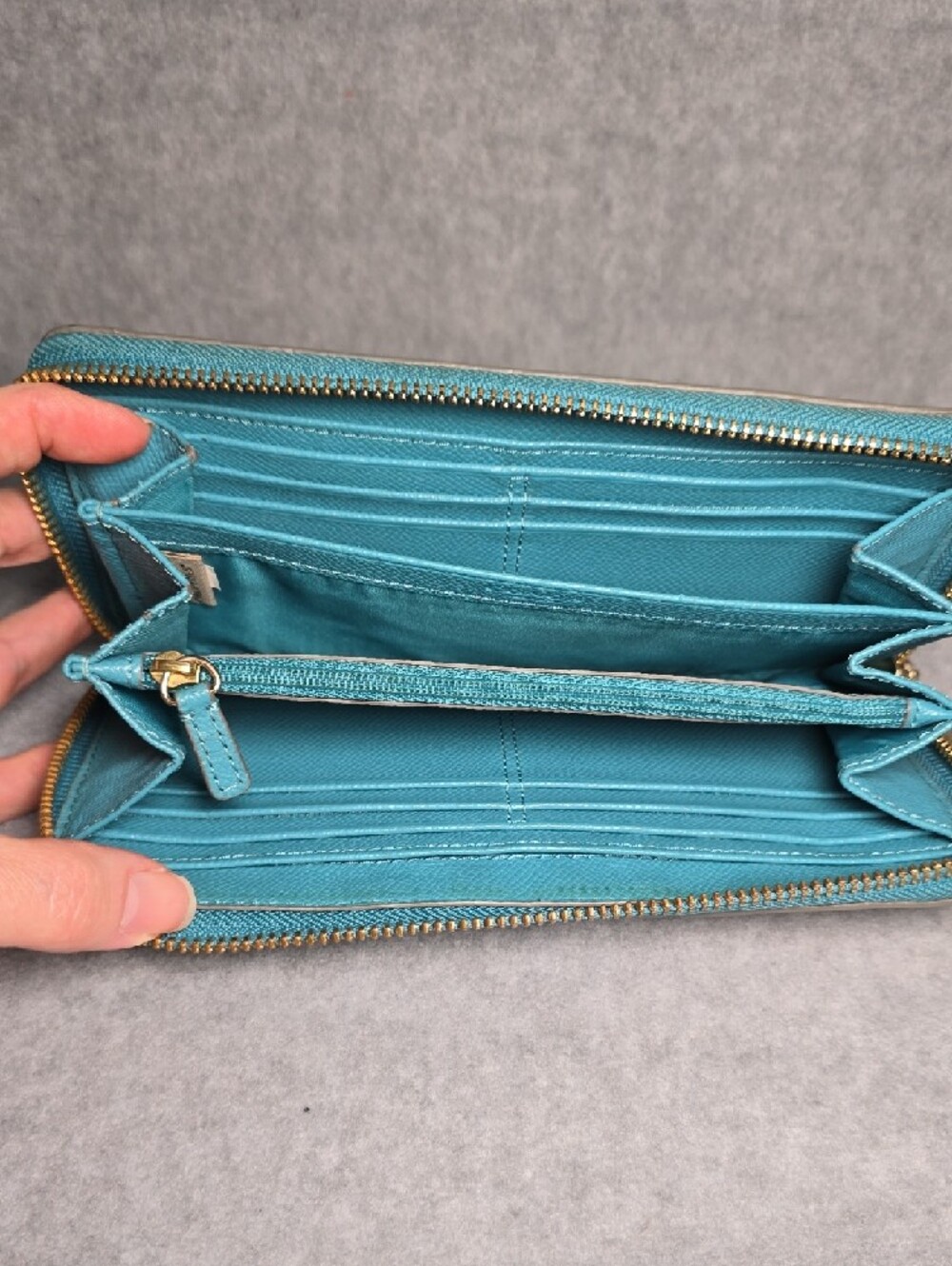 Coach Accordion Zip Wallet Cadet Blue with Gold Studs - Picture 8 of 16